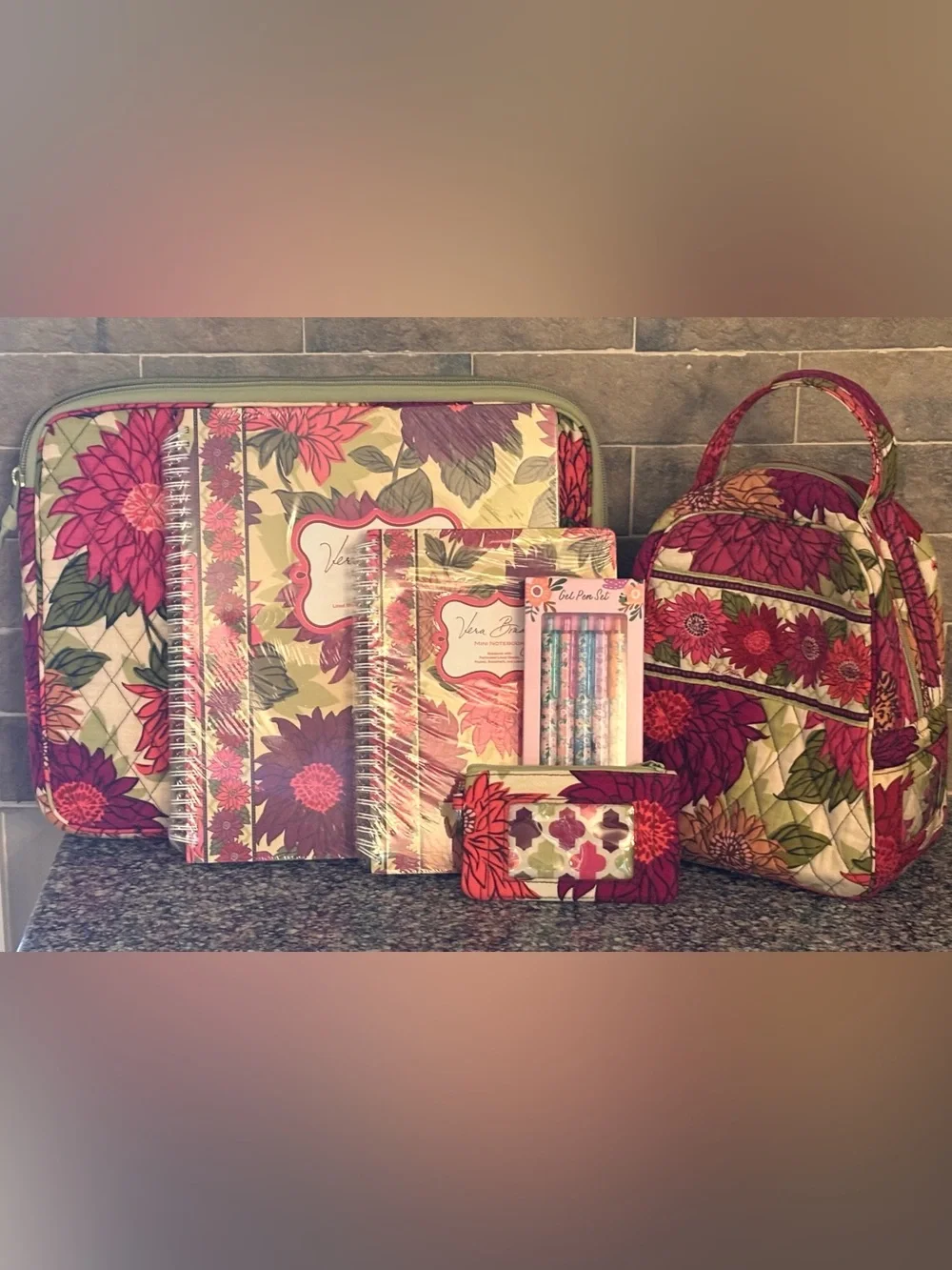 Vera Bradley Pink Purple Green Floral Notebook & Accessory Set